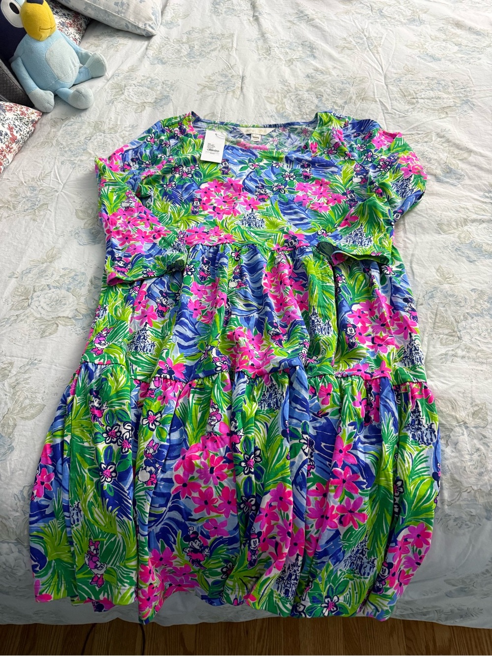 Lilly Pulitzer Girls' Tropical Floral Tiered Dress - Pink, Green & Blue